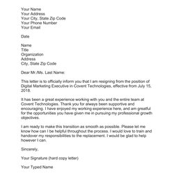 Fine Formal Resignation Letter Template Sample Word Resign Breathtaking Phenomenal Outstanding Temp