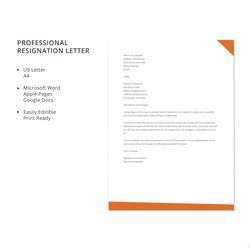 Professional Resignation Letter Template In Microsoft Word Apple Pages Google Editable Docs