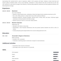 Matchless Machinist Resume Samples For Machine Operators Tips Example Template