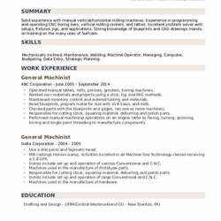 Perfect General Machinist Resume Samples Example