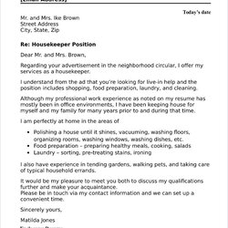 Outstanding Housekeeper Cover Letter Sample Job