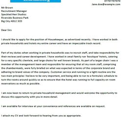 Eminent Housekeeper Cover Letter Example