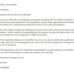 Housekeeper Cover Letter Example Job Good Hunting Luck
