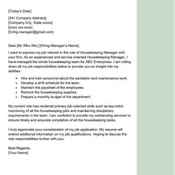 Champion Housekeeping Manager Cover Letter Examples Sample
