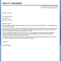 Preeminent Housekeeper Cover Letter Sample For Resume Housekeeping Template Cleaning Resignation Example