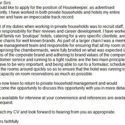 Peerless Housekeeper Cover Letter Example Examples