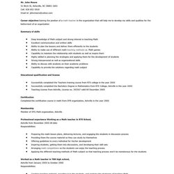 Great Resume Career Objective For Teacher Template Resumes Samples