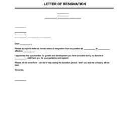 High Quality Resignation Letter Template Free