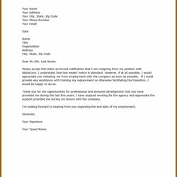 Superior Free Printable Simple Resignation Letter Template Sample
