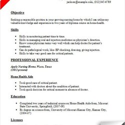 Home Health Aide Resume Sample My Job Search