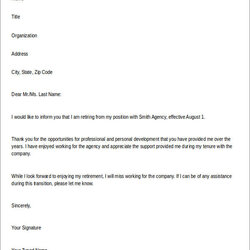 Cool Retirement Resignation Letter Printable In Doc