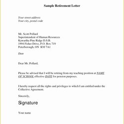 Sublime Retirement Resignation Letter Template Free Of Best Printable Sample Employer Letters Retire Intent