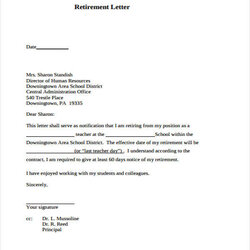 Free Retirement Resignation Letter Samples And Templates In Ms Format Sample Letters Template Examples