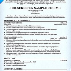 Superb Housekeeping Resume Sample In Hospital Depression Che