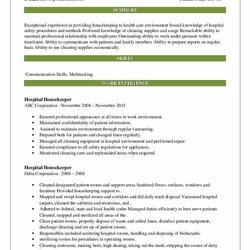 Magnificent Sample Resume For Hospital Housekeeping Job Housekeeper