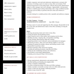 Matchless Administrative Work Experience Resume Templates At Administration Administrator South